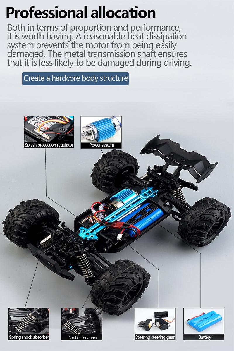 1:16 Full Scale RC Cars, 50 km/h 4WD Off-Road RC Truck with LED Front Lights and Rechargeable Batteries, High-Speed Drift Monster Truck, Perfect Birthday Gift for Kids Aged 8 and Up Remote Control Crawler Remote Control Kart
