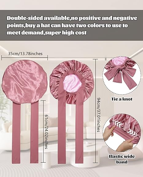 Satin Bonnet, Silk Bonnet for Sleeping, Silk Sleep Cap, Double Layer Hair Bonnet Elastic Tie Band For Women, Curly Hair, Night Cap, Heatless Styling Tool for Women Silky Haircare christmas gift ideas