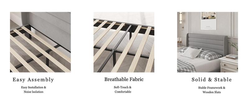 CollaredEagleQueen Bed Frame with Upholstered Headboard, Velvet Platform Bedframe Mattress Foundation, Strong Wood Slat Support, No Box Spring Needed, Easy Assembly, Pale Beige