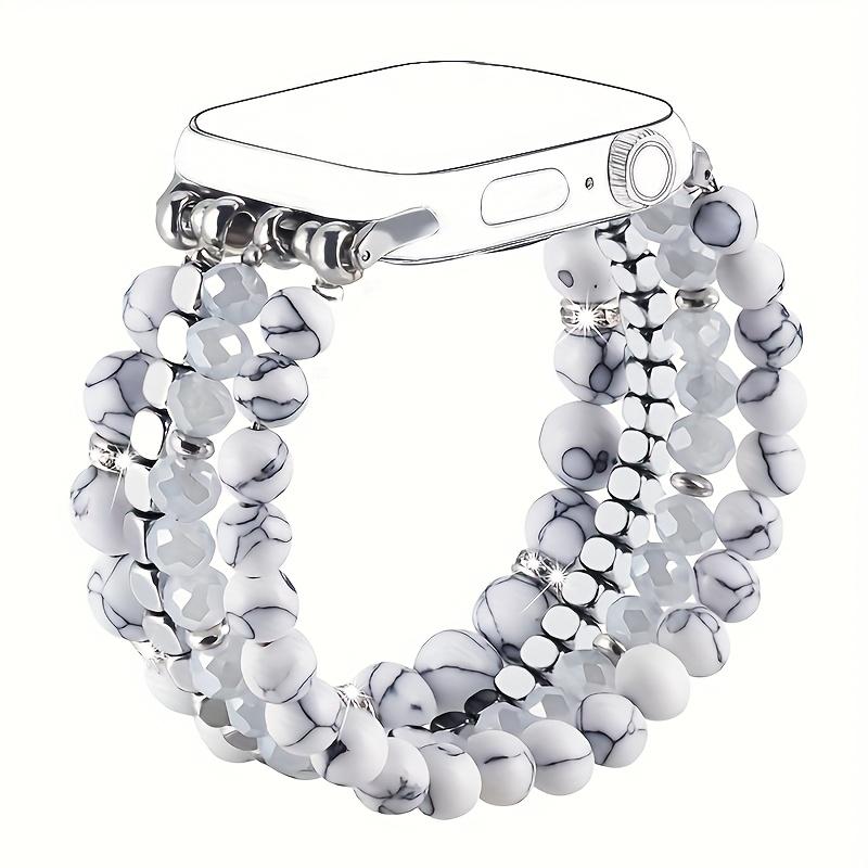 Elegant Synthetic Stone & Crystal Glass Elastic Strap for Apple Watch 38-49mm, Women's Jewelry Band Compatible with All Models, Watch Straps, Smart Watch Accessories