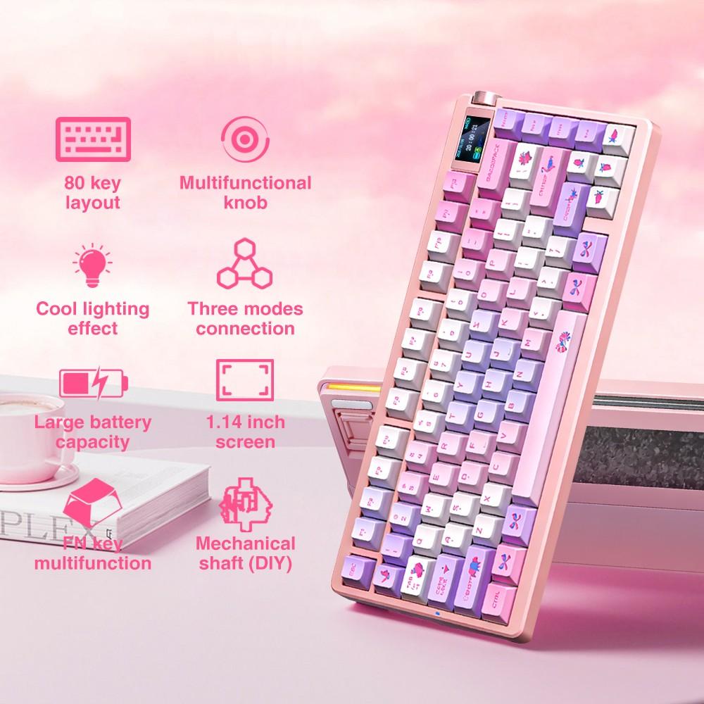 Aula Nova 75 Gaming Mechanical Keyboard, Triple Mode 80 Keys, Hot Swappable, HD Smart Screen with Knob, RGB Lighting, Compatible Windows/MAC/iOS, USB-C/ BT/ 2.4GHz, Lighted Mechanical Keyboard, Gaming PC Accessories