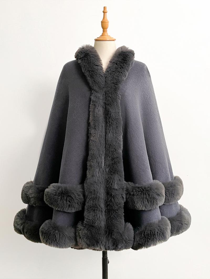 Luxury Faux Fur Hooded Cape, Warm and Comfortable for Staying Warm Indoors, Ideal for Daily Wear at Home and Parties