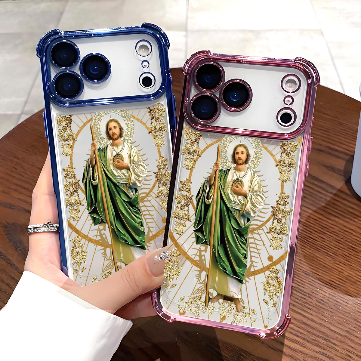 St. Jude Pattern Phone Case , Electroplated Cover with Airbag Shockproof Soft TPU Cover for iPhone X 11 12 13 14 15 16 17 Pro Max Plus Air San Judas