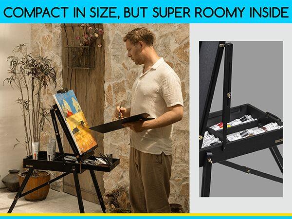 MEEDEN Art French Easel for Outdoor Painting: Wooden Plein Air Easel Box - 57''-72'' Height Adjustable Travel Easel - Black
