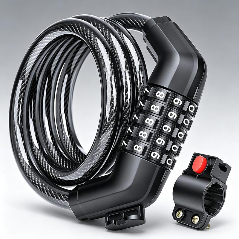 Bicycle Lock, 5-Digit Resettable Combination Cable Lock, with Mounting Bracket, Security Lock for Bikes, Scooters, E-Bikes, Motorcycles, Fences, Gates, Bicycle Accessories