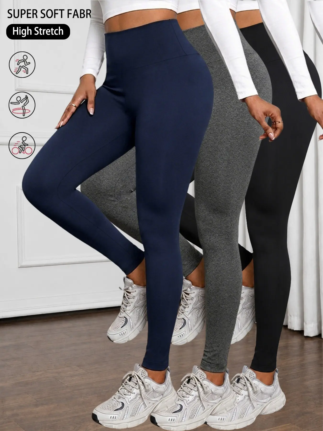 3 Pack Super Soft High Waisted Tummy Control Leggings for Women, No See Through Workout Yoga Pants, Sporty Style, All Seasons, Comfy Stretchy Leggings