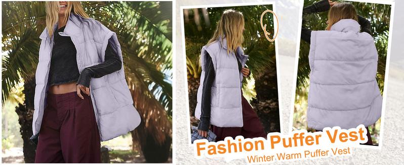 SCUSTY Women Winter Oversized Puffer Vest Insulated Padded Flysleeve Lightweight Stand Collar Puffy Jackets Coat with Pockets