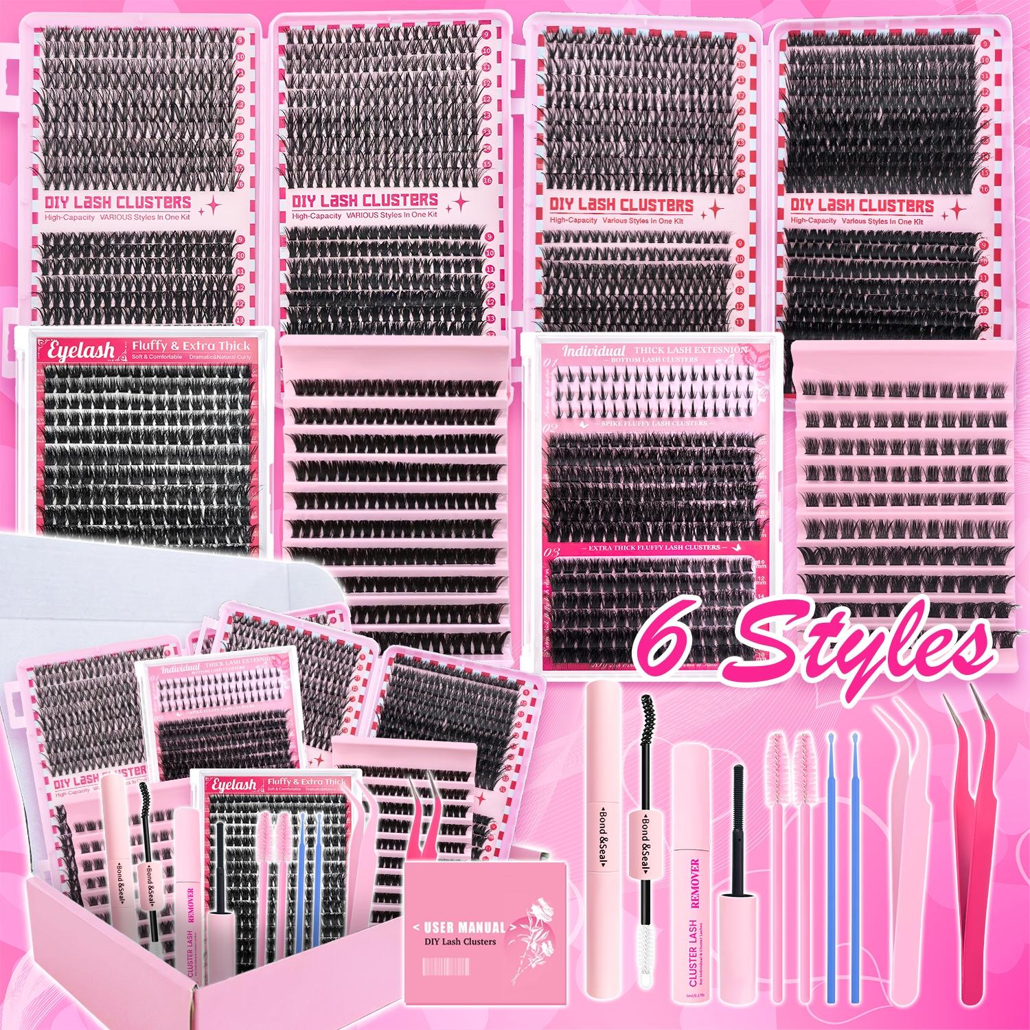 DIY Lash Clusters, DIY False Eyelashes, Waterproof Long-Lasting Fluffy and Weightless, Eyelash Extensions with Ultra-Thin Band Bond & Seal & Remover, Makeup Beginner Friendly, Self Grafting Curling Fake Eyelashes for Women