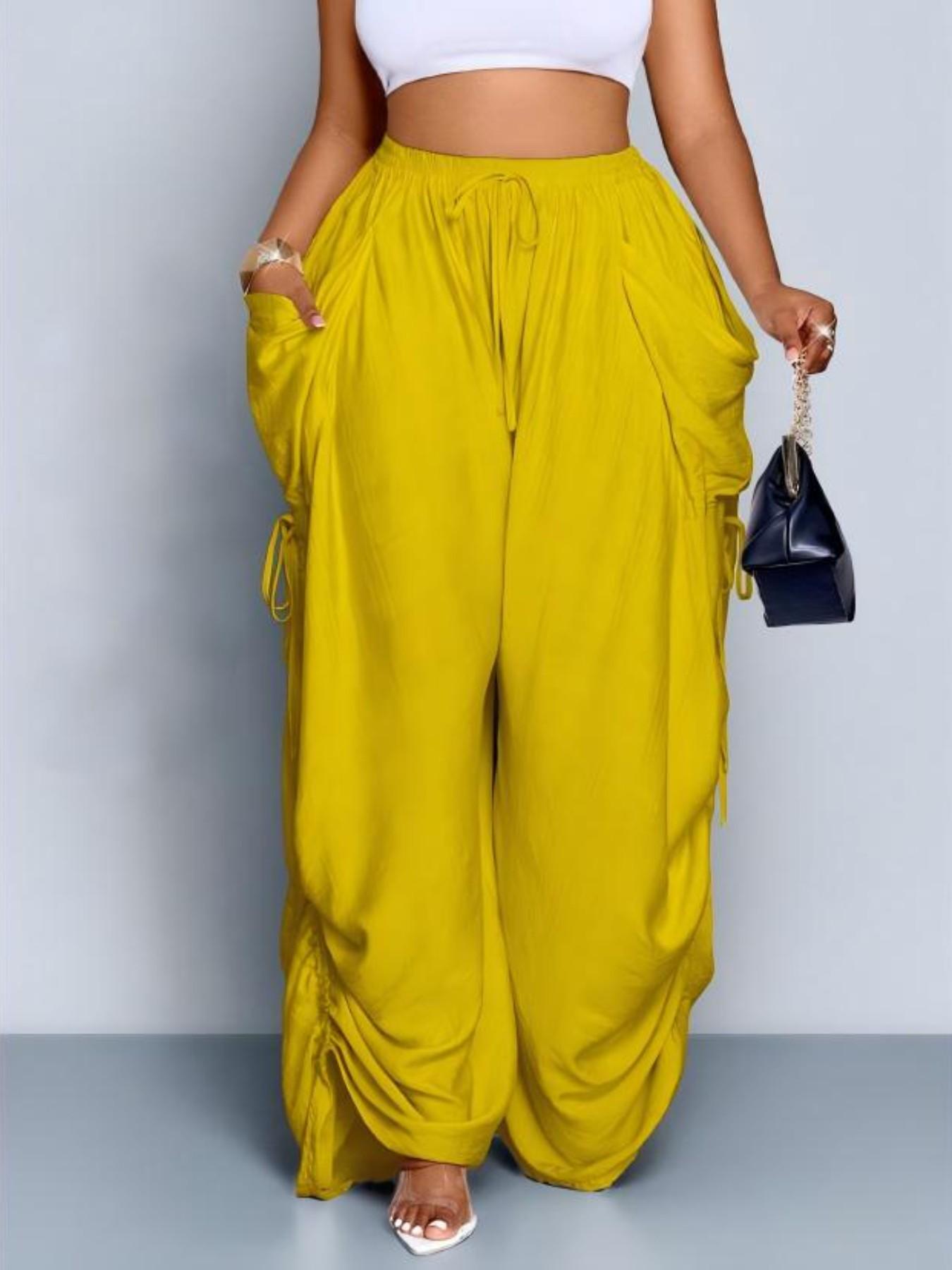 Women's Harem Pants, Casual High-Waisted, Medium Stretch, Thin Fabric, Drawstring Waist with Pockets, Versatile Street Style, Streetwear, Bottom, Casual Elastic Waisted