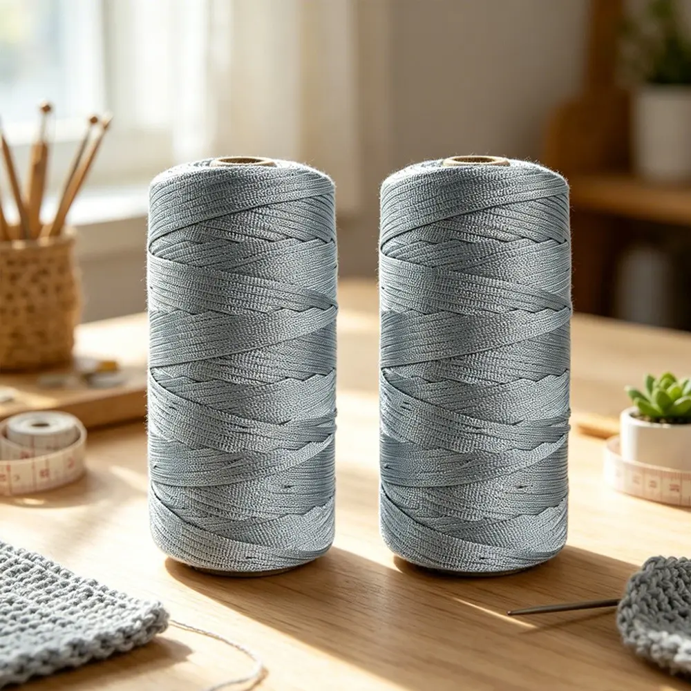 2 Packs Flat Braided Yarn, 250g Each, Durable Crochet Thread, Ideal for DIY Crafts, Handmade Bags, Baskets, Cushions, Crafting Supplies