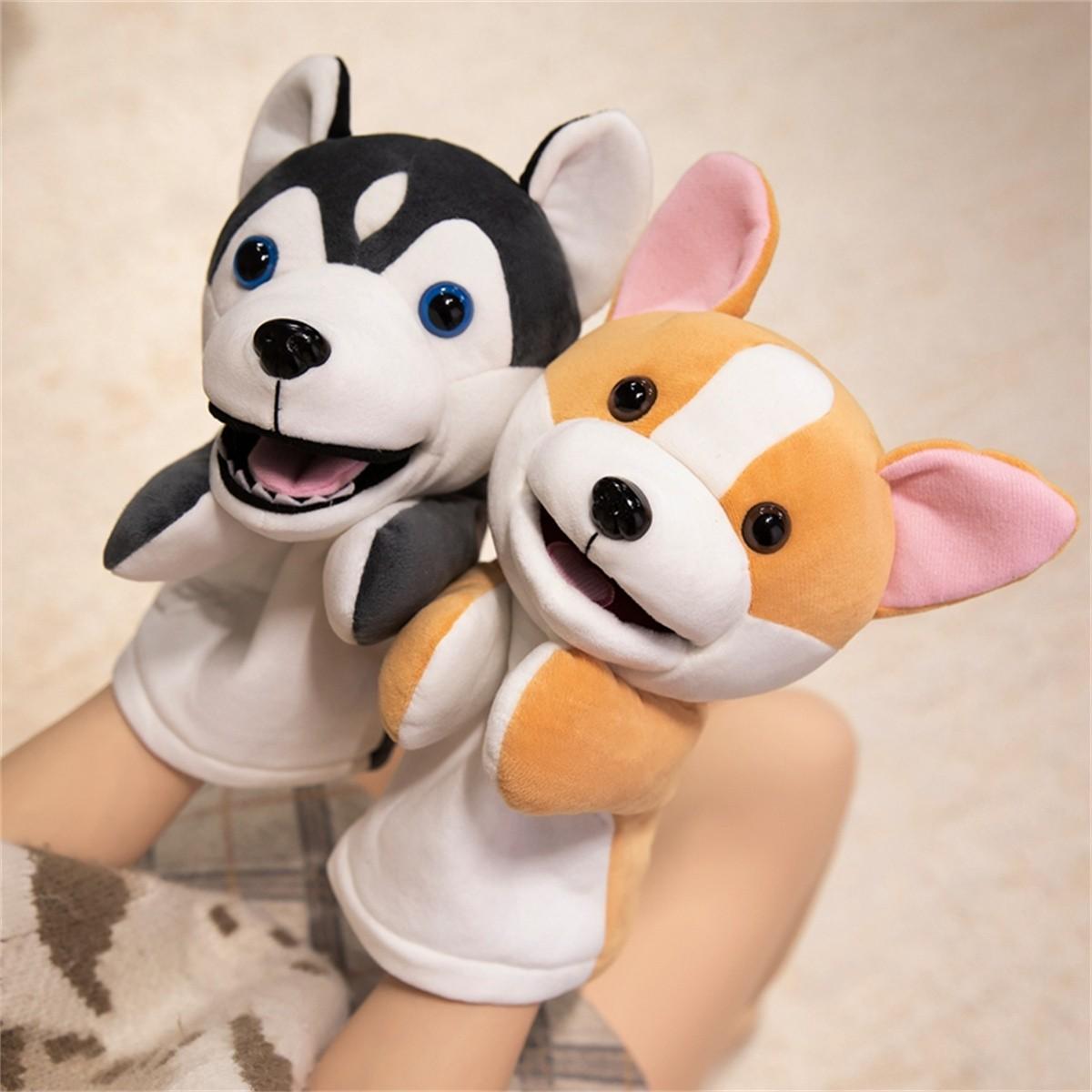 25cm/9.84inch Puppy Hand Puppet Series Plush Toys, soft and fluffy stuffed animals, Dalmatian/Little Yellow Dog/Husky/Corgi, suitable for parent-child interaction, pretend play, role-playing, classroom props, birthday gifts, party games, graduation season