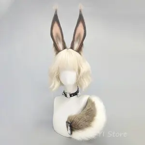 2Pcs/set Fluffy Bunny Ear Headband Tail Cosplay Prop Plush Animal Headdress Adjustable Rabbit-Ear Anime Expo Party Animal Tail