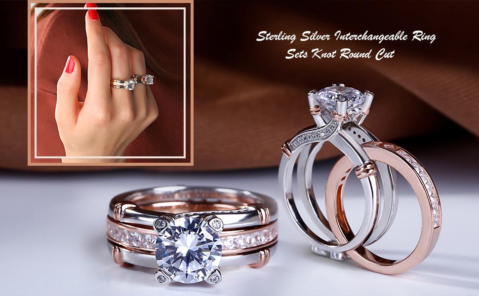 Jeulia Band Rings for Women cz Sterling Silver Interchangeable Ring Sets Wedding Engagement Anniversary Promise Ring Bridal Sets s 925 bridal  ring Sterling Silver