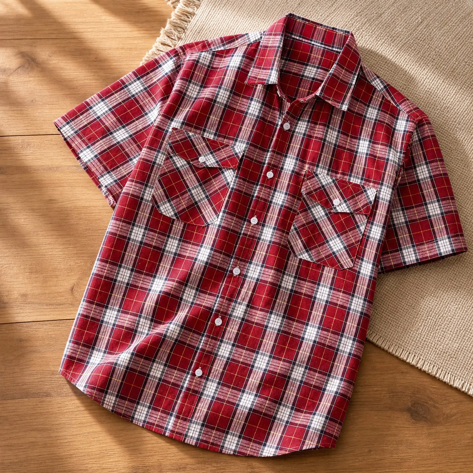 Men's Plaid Short Sleeve Button Down Western Shirt with Pockets | Western Cowboy, Work Shirts, Button Up, Classic Plaid, Two Pockets, Regular Fit, Y2K, Flannel, Daily Wear, Casual, SummerGift