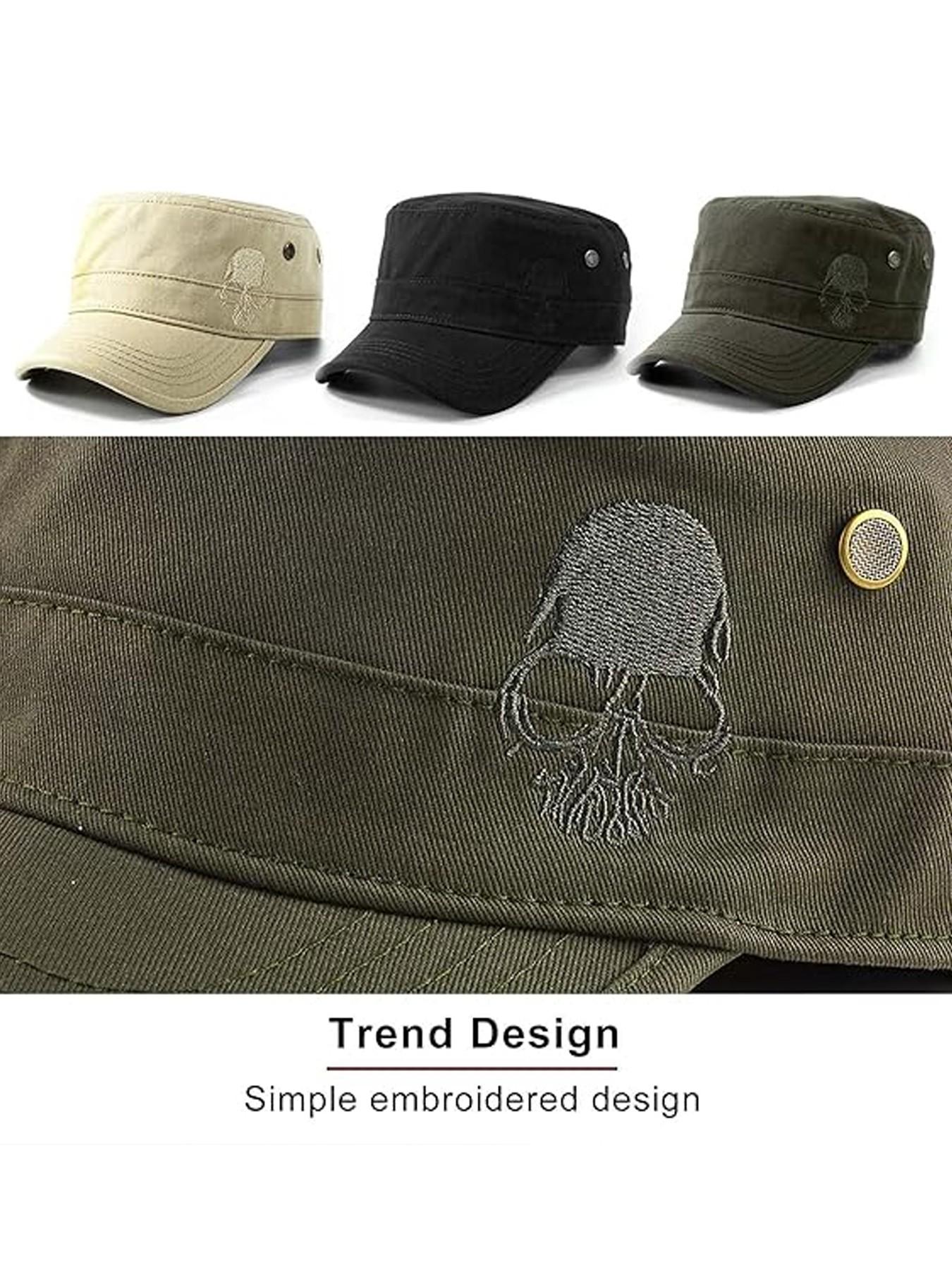 3Pack Cadet Caps Army Military Hats Washed Cotton Flat Top Hats Military Style Patrol Hat Adjustable Veteran Cap for Men