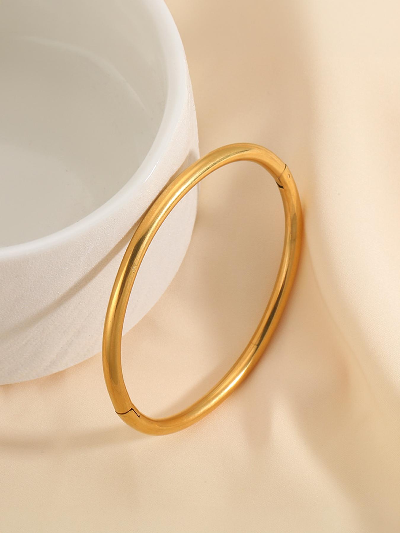 Simple and Ancient Style 18K Gold Plain Ring Smooth Bracelet, Titanium Steel Round Bracelet #Fashionable and Simple Open Bracelet #Jewelry Accessories/Fade-Resistant/Allergy-Free/Couple Style/Festival/Party/Ideal Gift