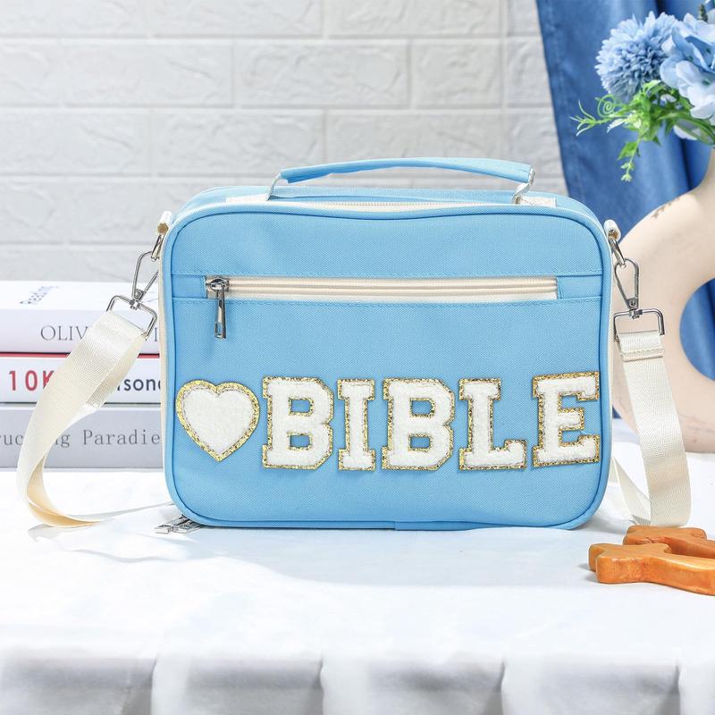 Bible Case for Christian Girl, Cute Bible Case Chenille Letter Bible Cover Case with Shoulder Strap Canvas Tote Carrying Bag Gift for Christian Teenagers Girl Student, Bible Study Supplies, Church Tote Bag, Easter Gift for Christian Daughter