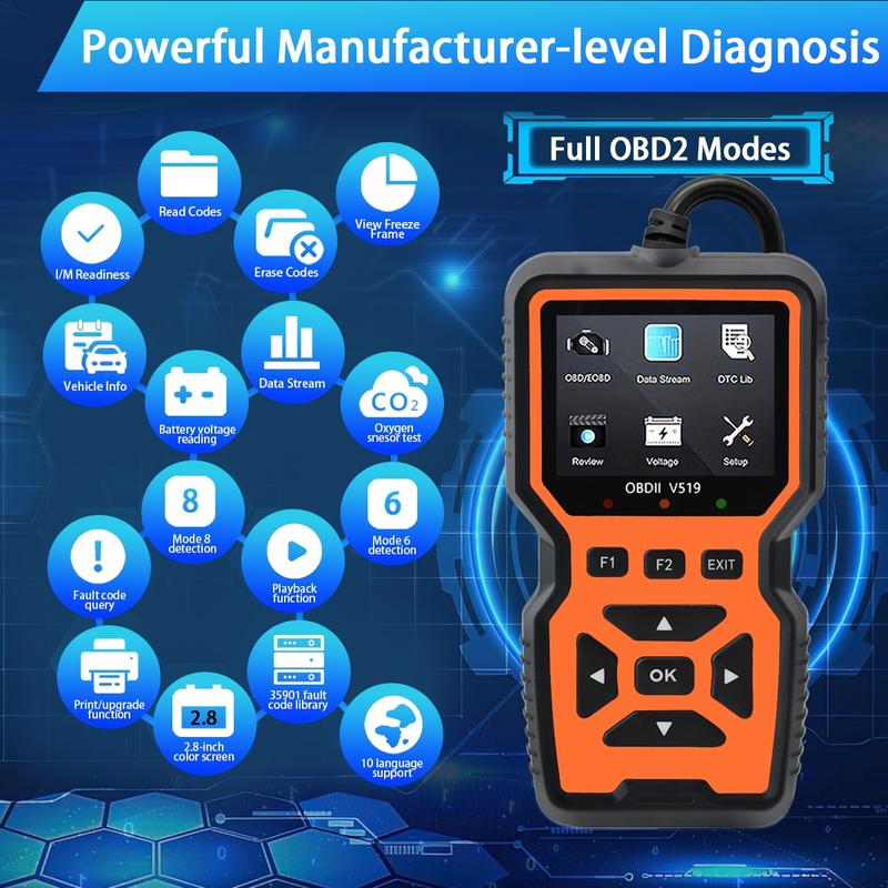 Car OBD2 Scanner Diagnostic Tool, Car Voltage Tester Engine Fault Code Scanner, Charging Tester Diagnostic Tool for OBDII-V519, Gifts, Repair, Digital Automotive Battery Relay Tester, OBD Port, Car Circuit Tester, Car Scanner Fixed