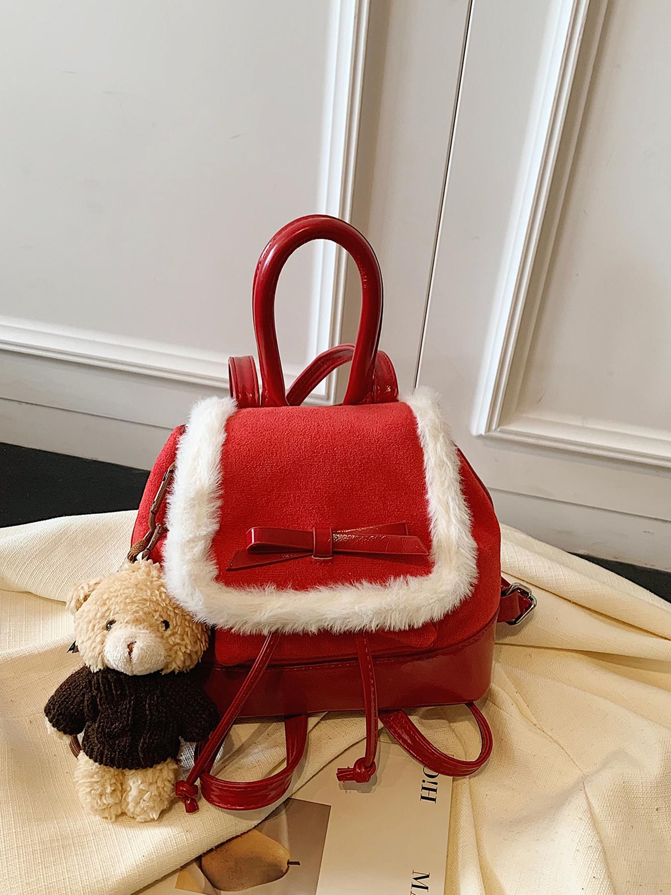 New Winter Plush Patchwork Shoulder Bag, Cute Mini Fall & Winter Essential, Fashion Backpack for Women, Christmas Party Must-Have