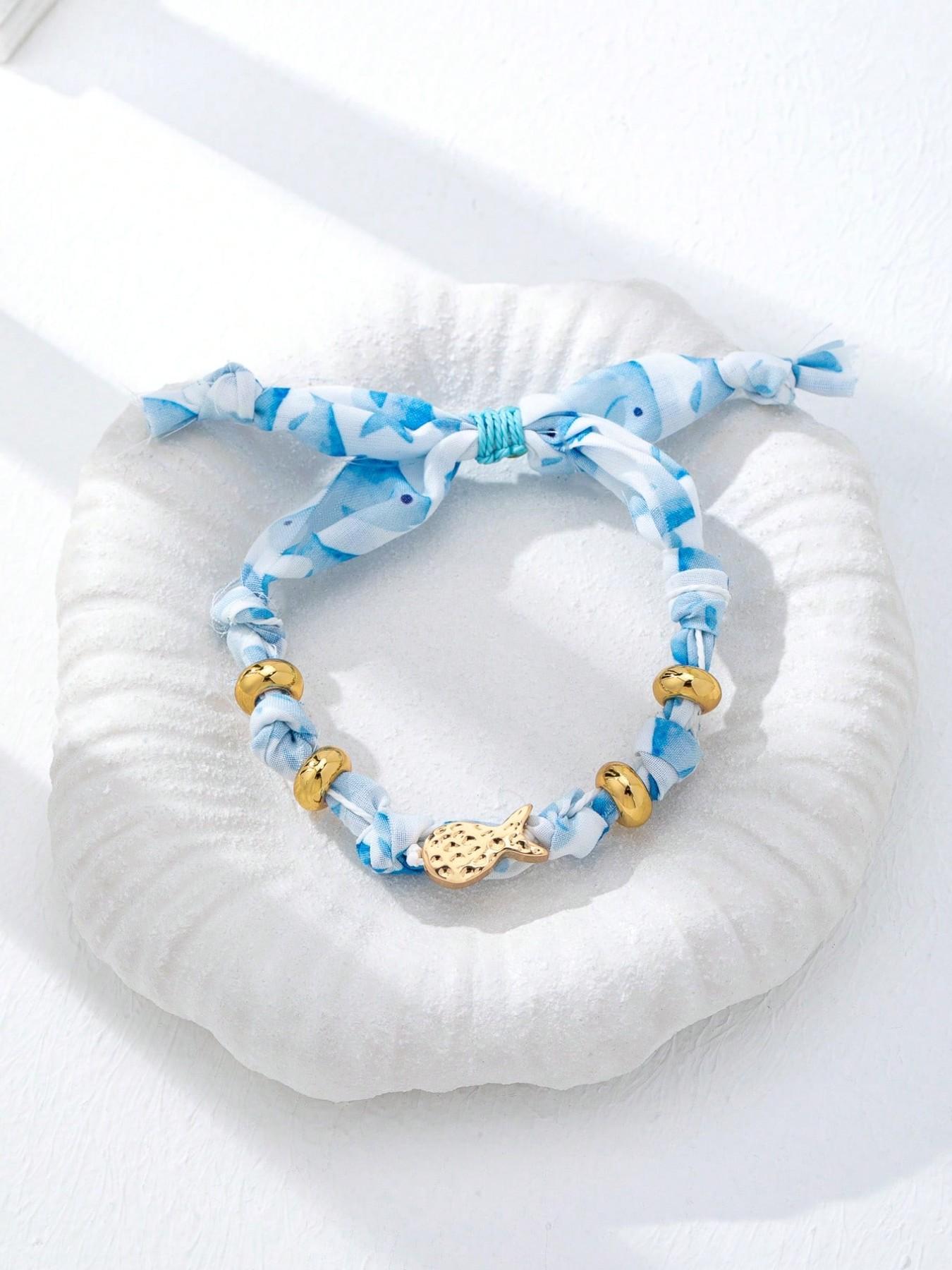 4 Pcs Bohemian Style Ocean Element Bracelet Set, Featuring Starfish Fish Decorations, Perfect for Vacation Jewelry Accessories