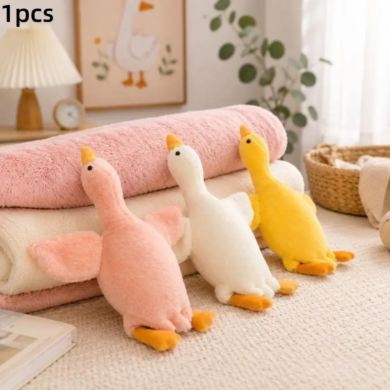 Large Goose Plush Toy Pillow, Soft White Goose Stuffed Animal Long Pillow for Pet Play, Sofa Bedroom Home Decoration and Holiday Gifts