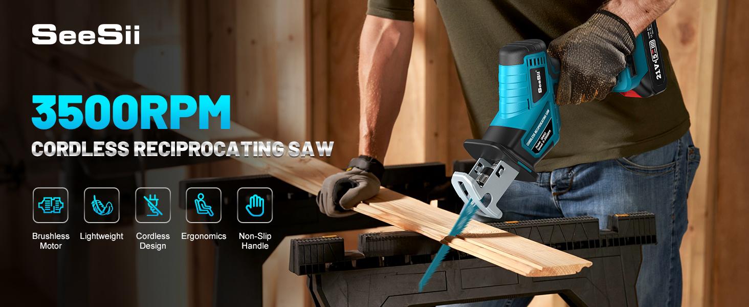SeeSii Reciprocating Saw, 3500RPM Brushless Power Cordless Reciprocating Saw with LED Light, Tool-free Blade Change 8 Saw Blades Portable Reciprocating Saw for Wood PVC Cutting RS100 #TikTokShopBlackFriday SeeSii Reciprocating Saw, 3500RPM Brushless Power Cordless Reciprocating Saw with LED Light, Tool-free Blade Change 8 Saw Blades Portable Reciprocating Saw for Wood PVC Cutting RS100 #TikTokShopBlackFriday