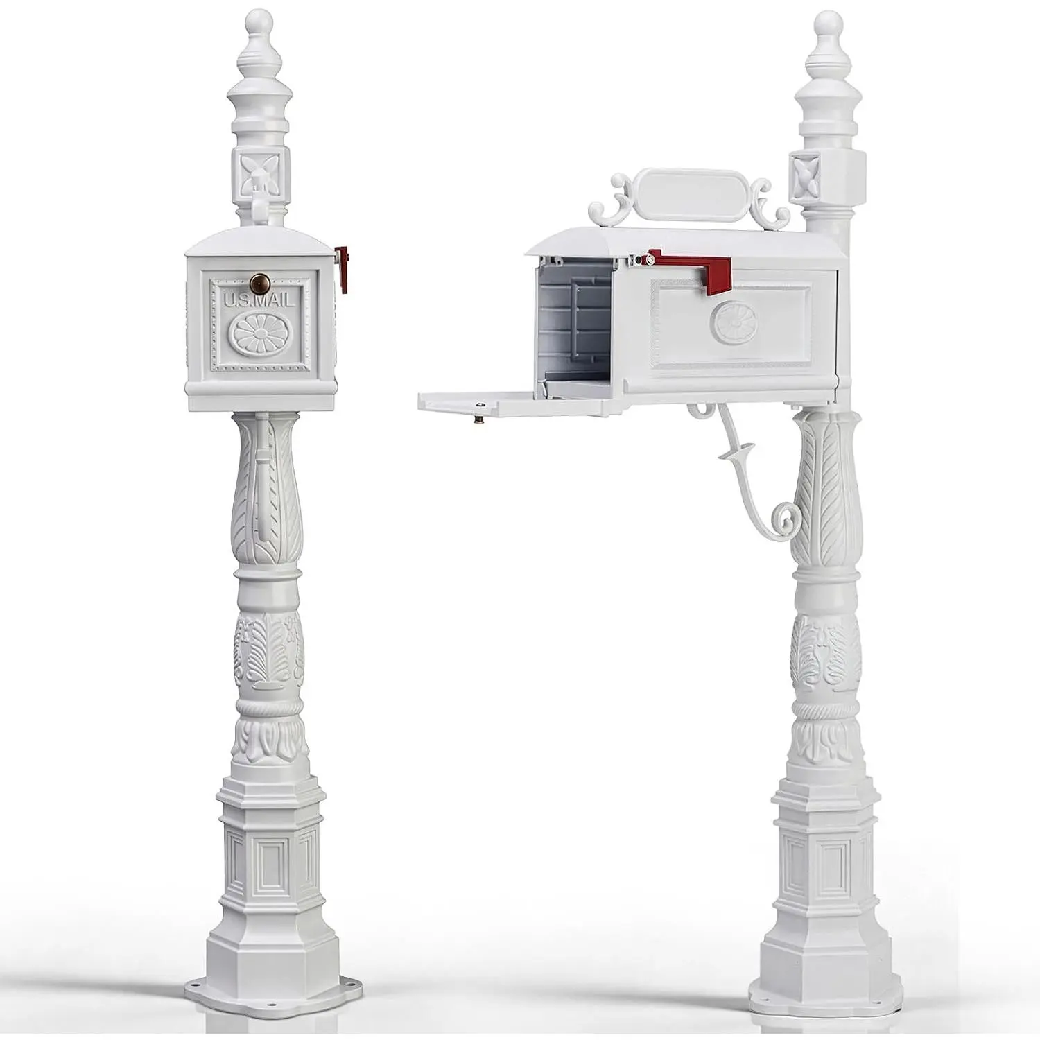 Cast Aluminum Mailbox, Barcelona Decorative Post Mailbox, White | Decorative Design, Rust-Proof, Heavy Duty, Large Capacity, Security Postal Box