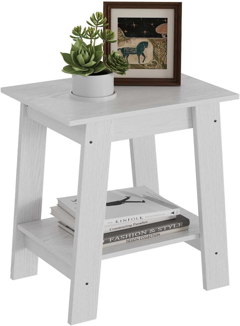 1-Piece Side Table Set with 2-Tier Storage Shelf, Narrow Small End Tables for Bedroom, Living Room, Entryway, Space-Saving Rustic Design