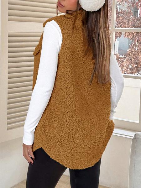 Women's Fall Winter Plush Vest, Elegant Fitted Plain Color Waistcoat, Fashionable Party Holiday Travel, Cute Top, Chic Elegant Vest