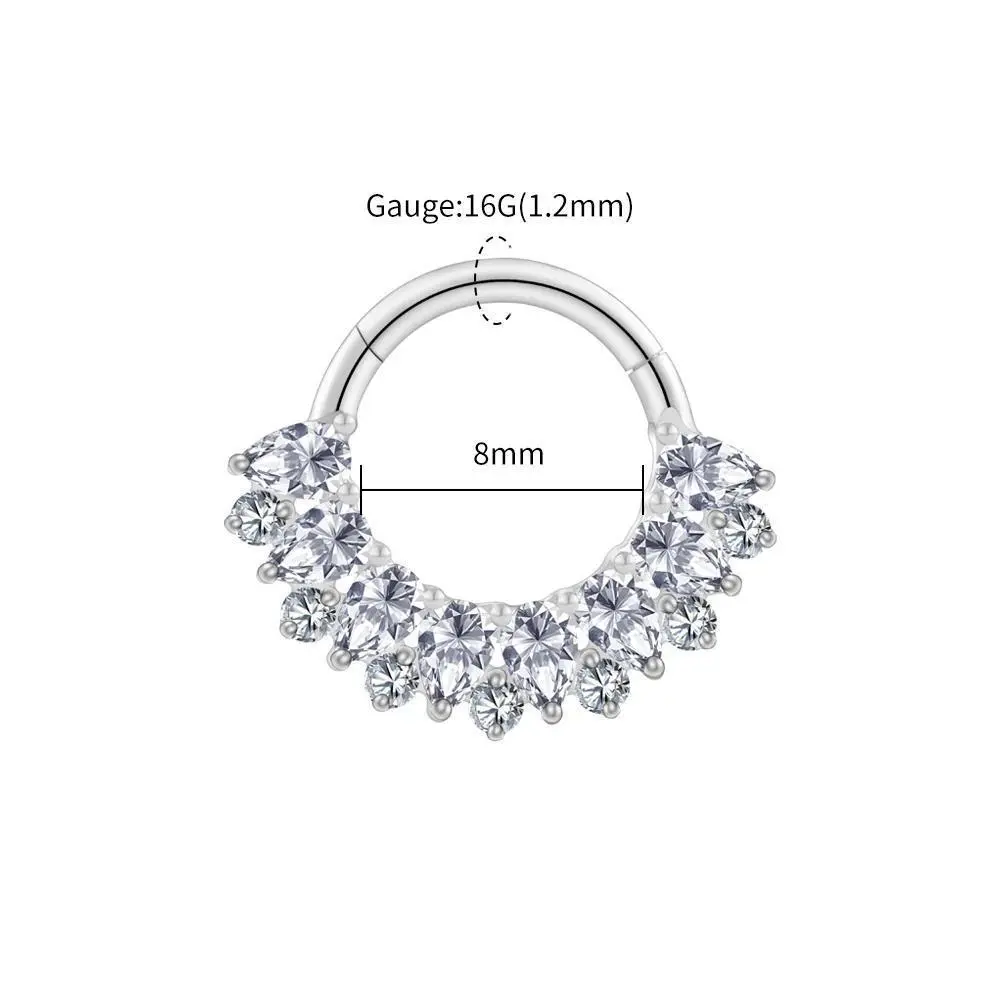 Right Grand ASTM F136 Titanium Pear CZ Hinged Segment Septum Nose Clicker 16G Teardrop Daith Helix Hoop Earring Piercing Jewelry