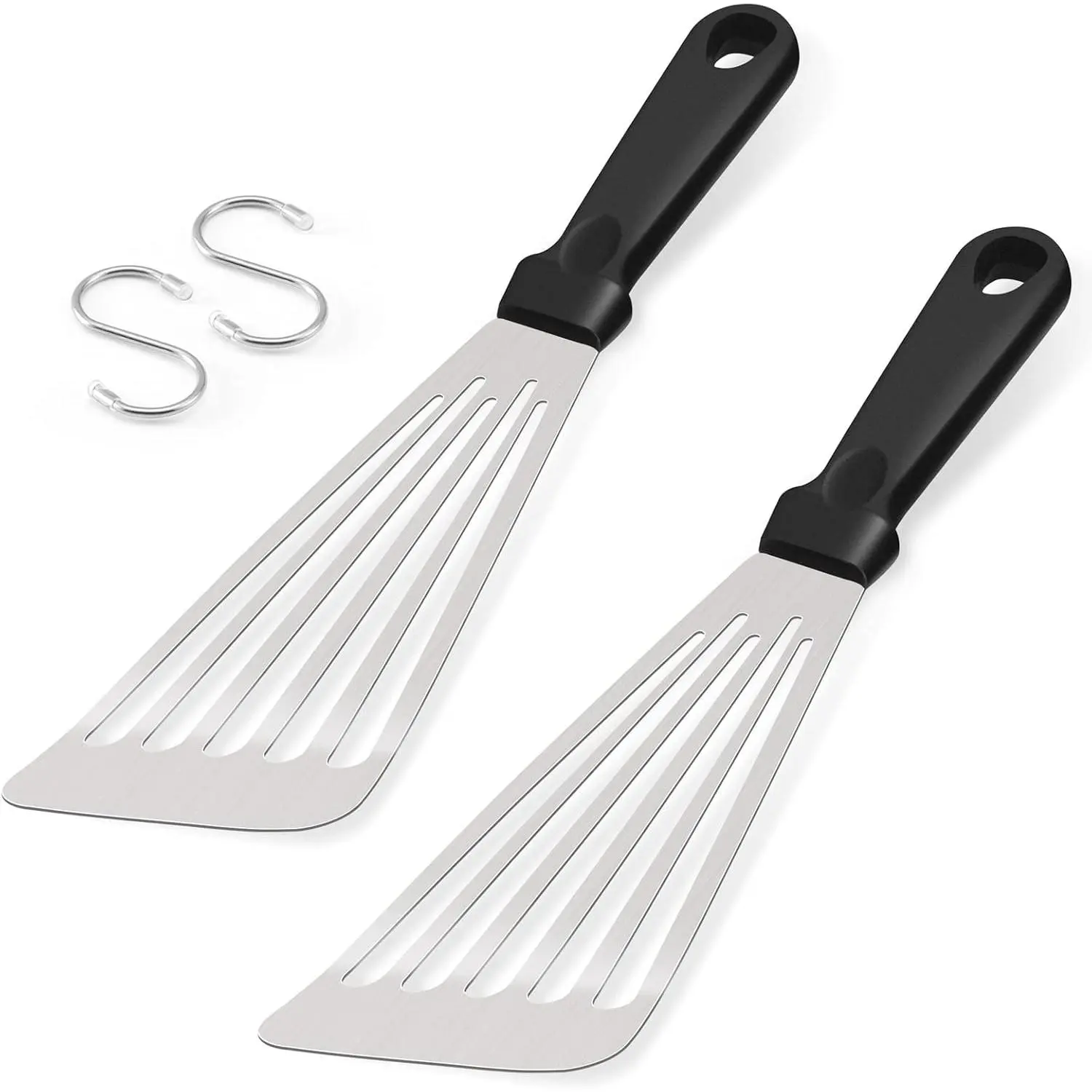 12.5In Fish Spatula,  Stainless Steel Slotted Turner with Plastic Handle, Heavy Duty Metal Griddle Spatula for Grilling Cooking Baking Flipping Frying, Dishwasher Safe & Beveled  - 2 count