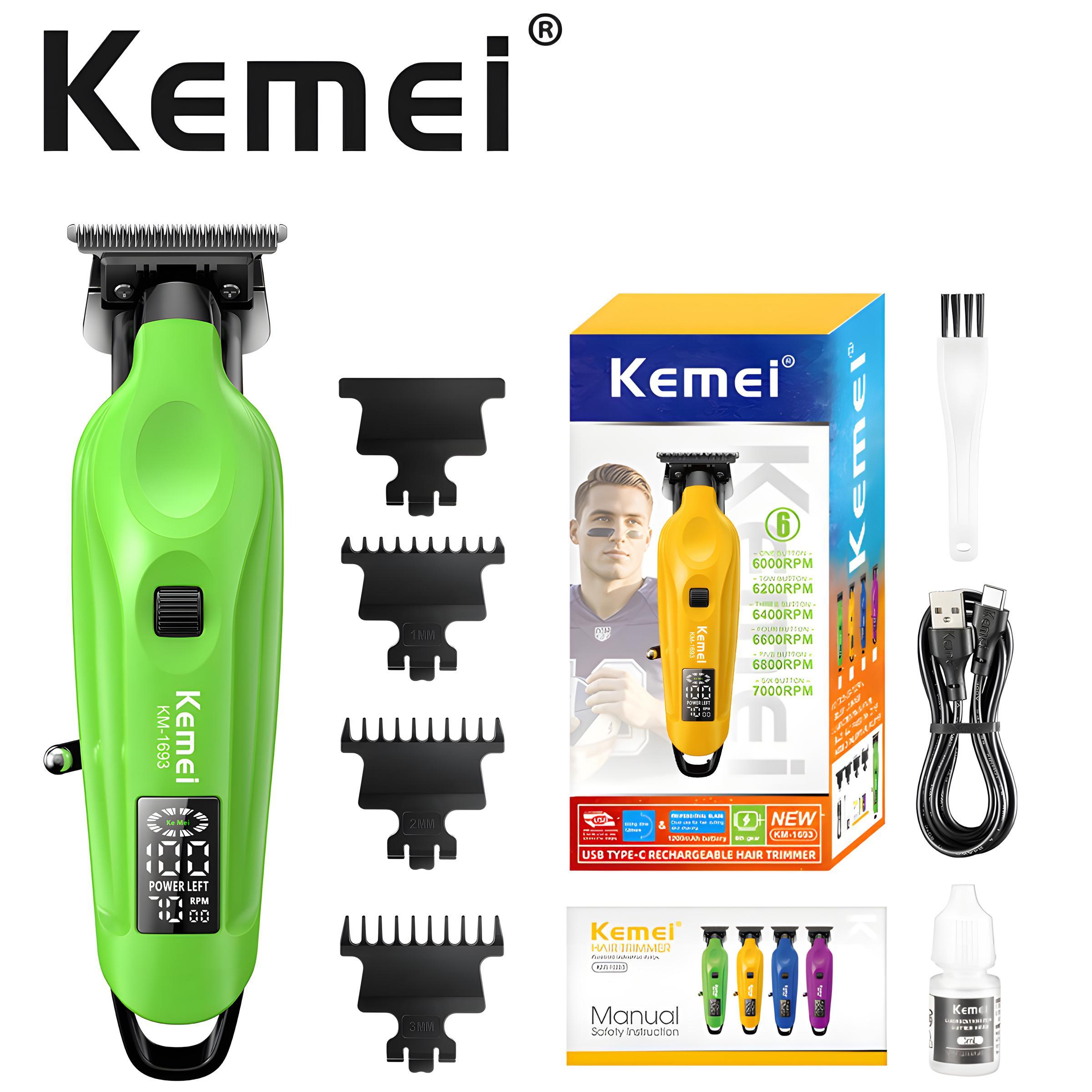 Kemei Km-1693 Men's Professional Hair Trimmer, USB Charging, 7000rpm High Precision Clipper, 1200mah Battery, Speed Adjustment