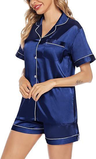 Women's & Men's Matching Satin Pajama Set, Short Sleeve Lounge Wear, Comfortable Couple Nightwear for Valentine's Day, Anniversary, Homewear