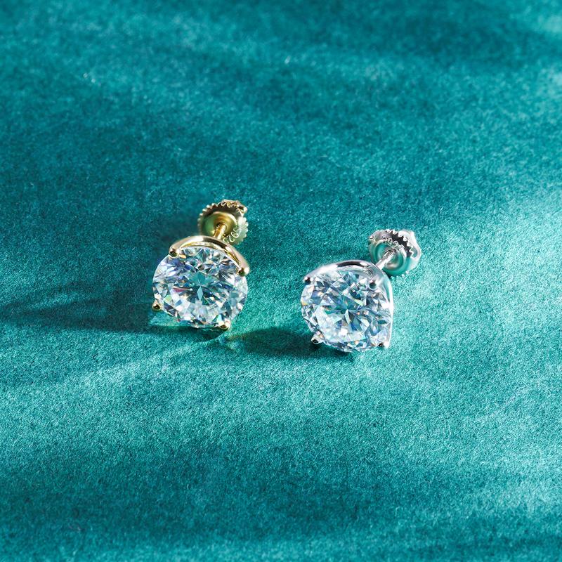Delzzad S925 Solitaire Four Prong Earrings Butterfly/Screw Back D Color VVS Synthetic Moissanite Stud Earrings Daily Costume Jewelry Accessories Perfect for Any Occasion & Everyday Wear Birthday Anniversary Gift for Women