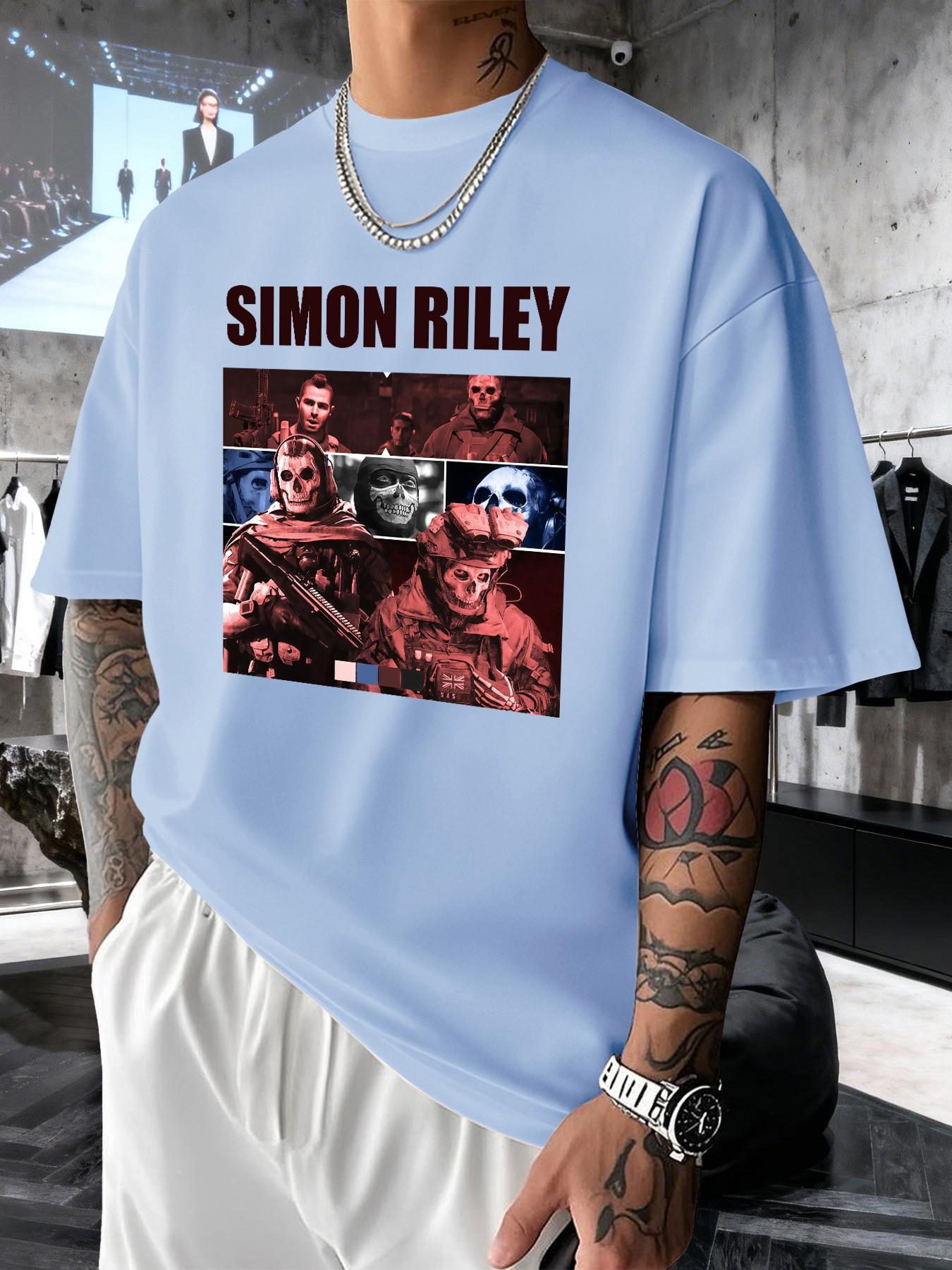 Simon Riley Men's Casual Short Sleeve Graphic T-Shirt, Slim-Fitting Round Neck Summer Top, Daily Wear