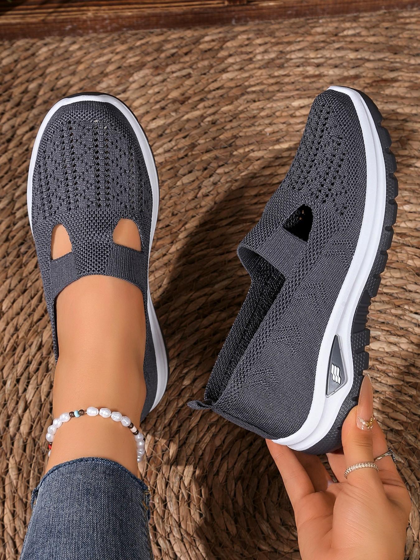 Women's Breathable Knit Low Top Sports Shoes, Breathable Walking Sneakers, Round Toe Lace-Up Casual Shoes, Eva Shock Absorption Sole, All Seasons Comfort, Lightweight Walking Shoes