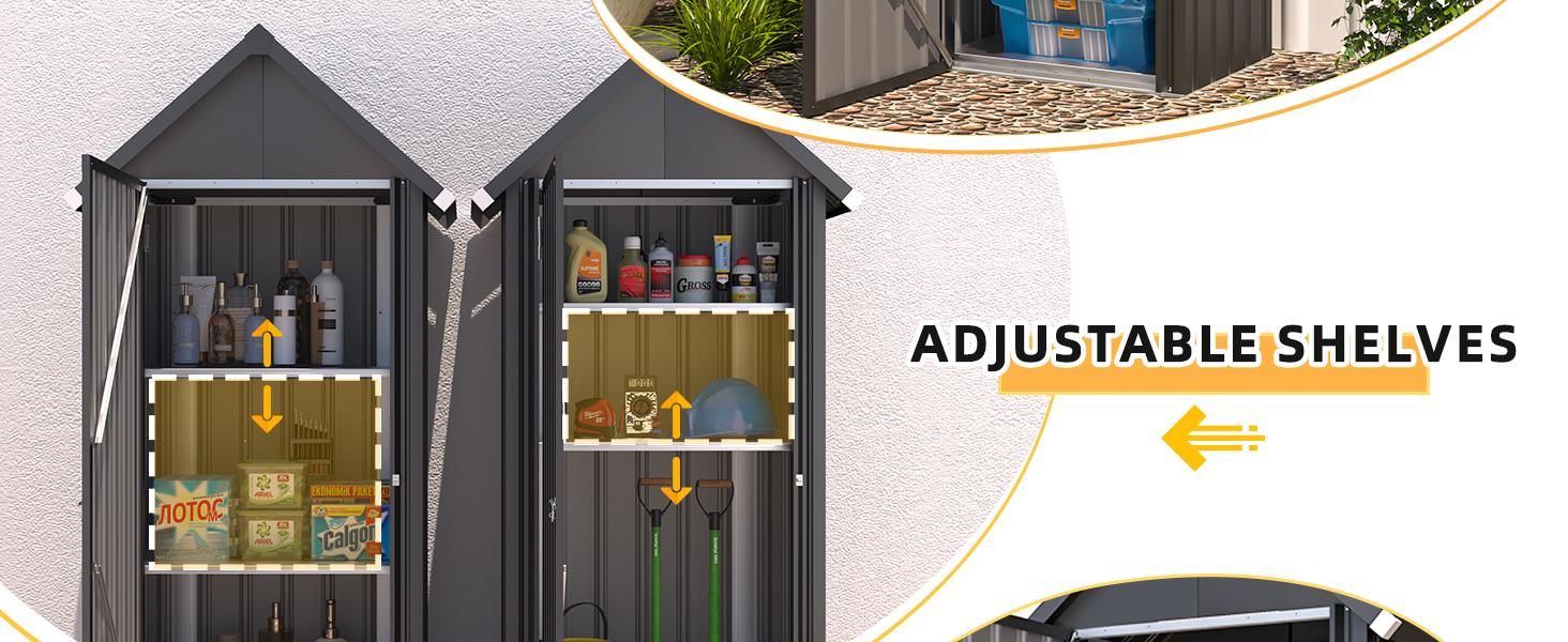 Outdoor Storage Cabinet Waterproof with Shelves, Vertical Storage Shed, Lockable, Rust-Resistant Stainless Steel Hinges, 3 Adjustable Shelves Furniture Modern