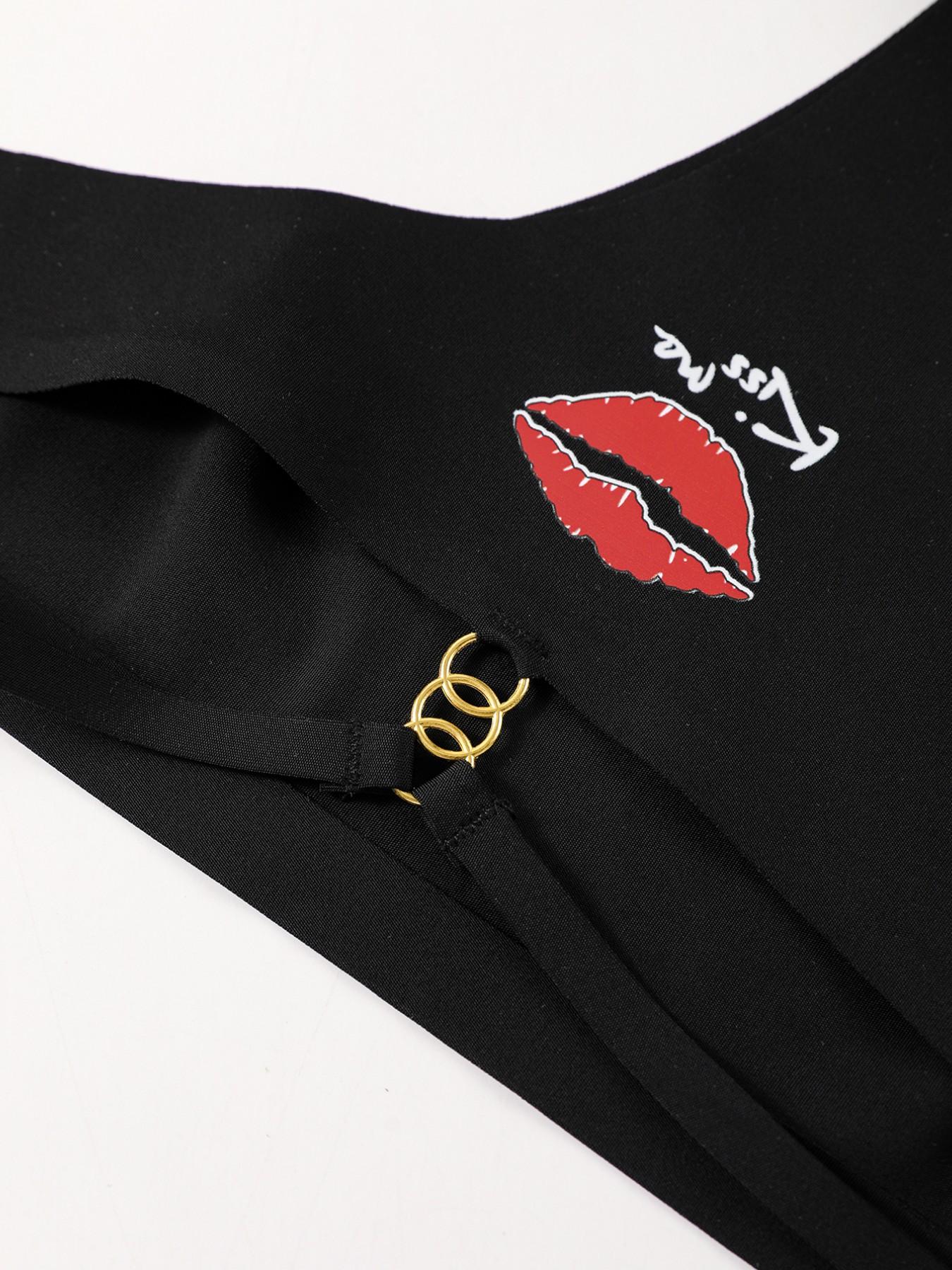 Low-Waist Sexy Women's Briefs Set of 5, Unique Print with Metal Accessories, Street Style Hot Girl Underwear, All Seasons Fitted