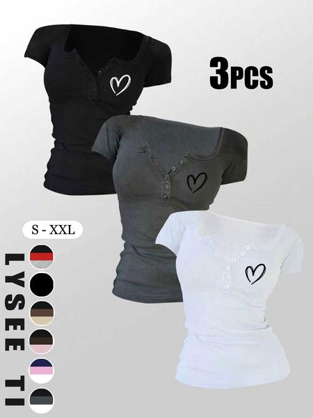 Women's Solid Button Tee, Casual Chic Minimalist Short Sleeve T-shirt for Summer, Ladies Clothes for Daily Wear