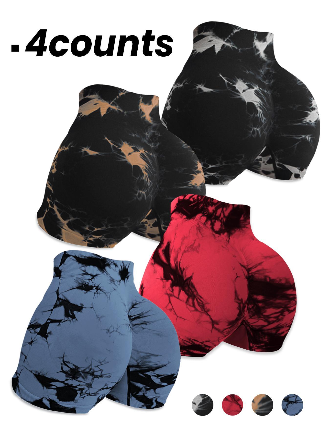 Women's Tie Dye Print Ruched High Waist Sports Shorts, Sporty Comfy Breathable Skinny Shorts for Gym Workout Running, Gym Shorts, Lady Sportswear for All Seasons, Workout Clothes, Athletic Shorts, Sports Spandex Short