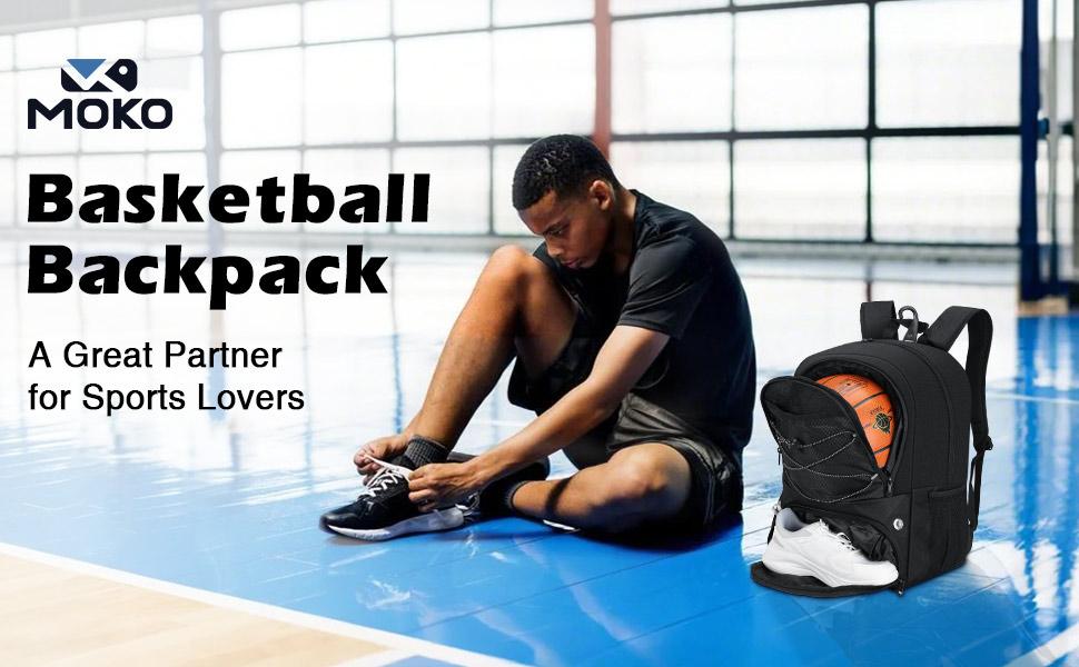 MoKo Basketball Backpack, Soccer Backpack for Men & Women with Separate Ball & Shoe Compartments - Waterproof, Large Capacity, Ventilated Design - Perfect for Sports & Travel