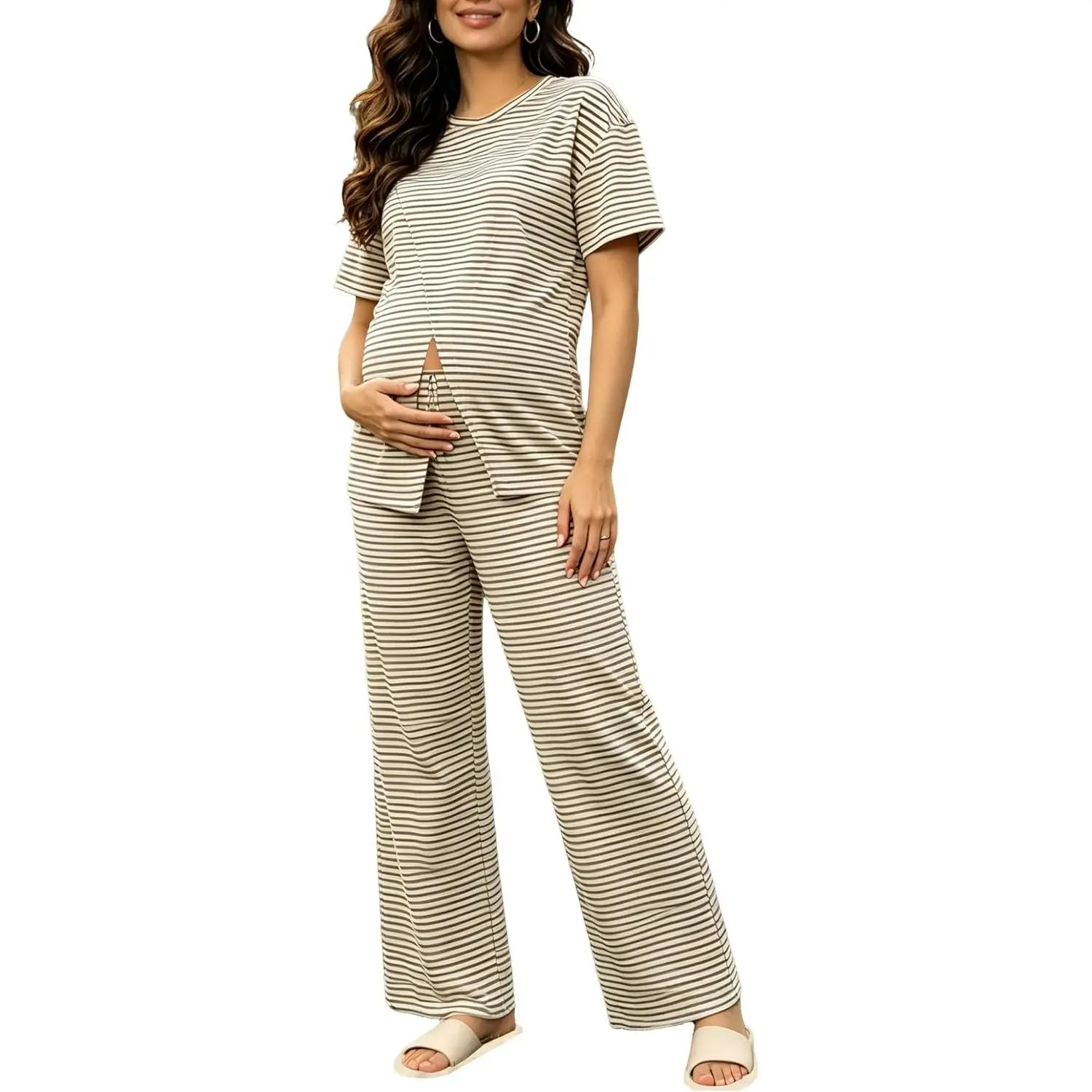 Casual 2 Piece Maternity Set For Women Top And Pants Breastfeeding Outfit