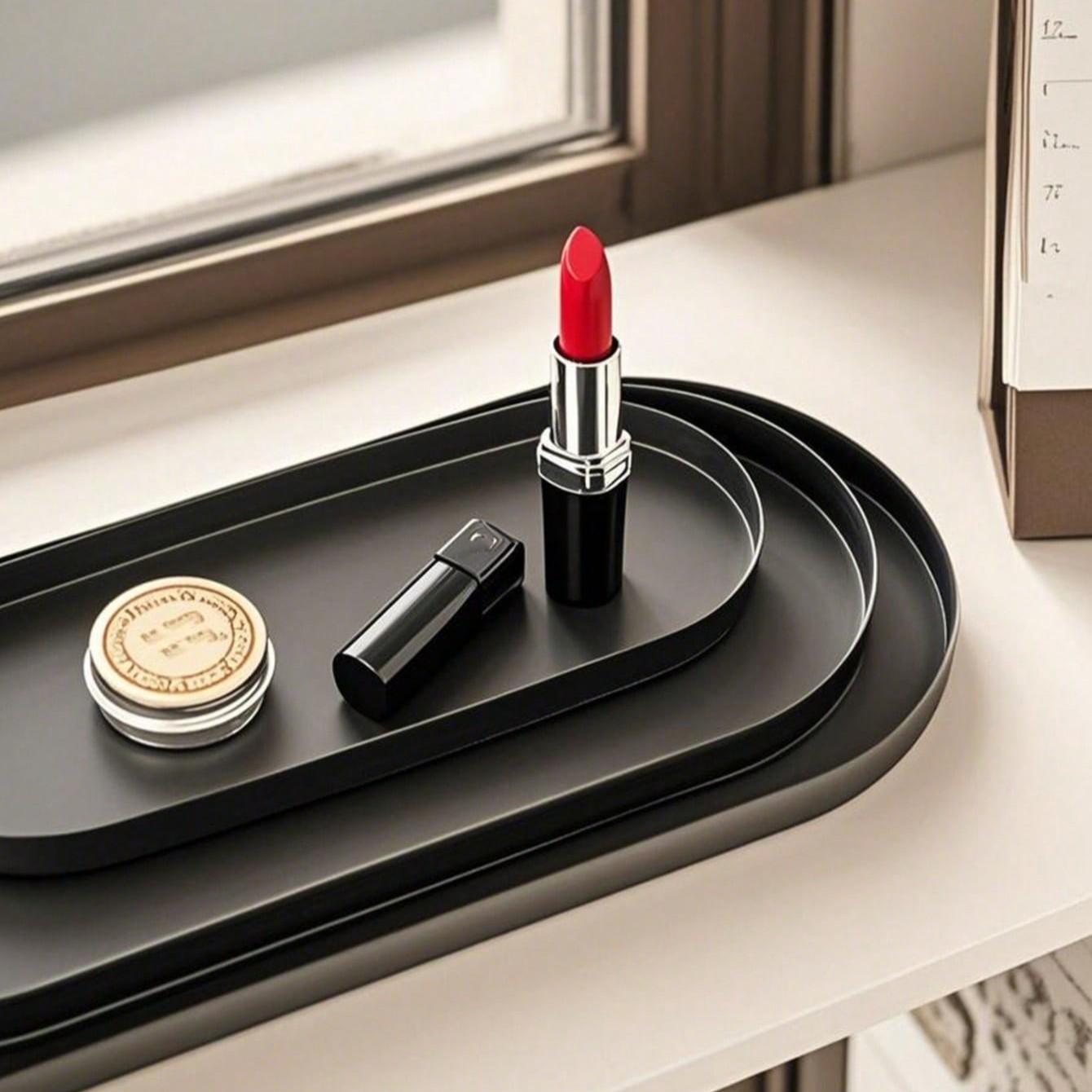 Minimalist Oval Tray, Desktop Cosmetics Organizer, Matte Bathroom Makeup Desk Storage, Jewelry Holder, Decorative Tray