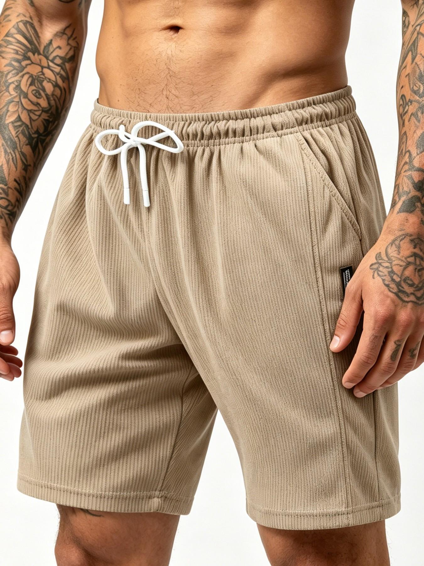 Men's Sporty Casual Shorts, Summer Chenille Elastic Waist Comfortable Breathable, Beach Outdoor Hiking Daily Commute