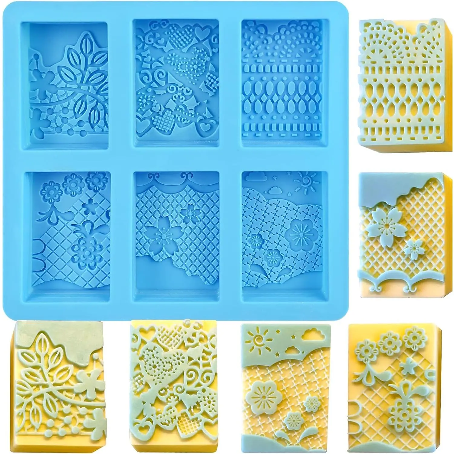Soap Molds,  Detailed Flower & Rectangular Lace  | Soap Molds for Soap Making, DIY  Soap, Candle Wax Mold, Lotion Bar, , Wedding Favors
