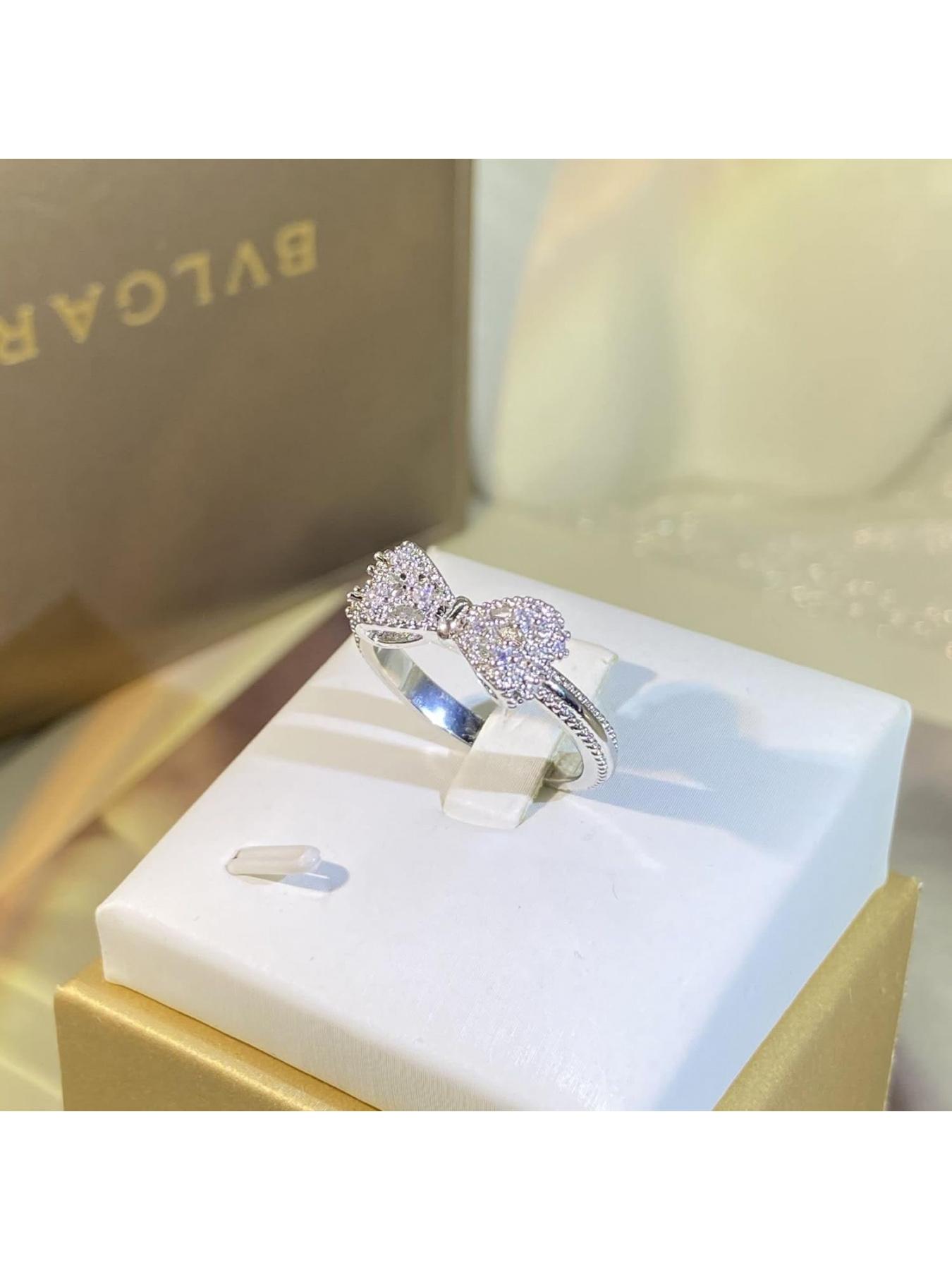 Classic Bow Eternal Love Knot Promise Ring Elegant Bow Statement Wedding Ring Cubic Zirconia Bow Ring Lovely Round Engagement Ring