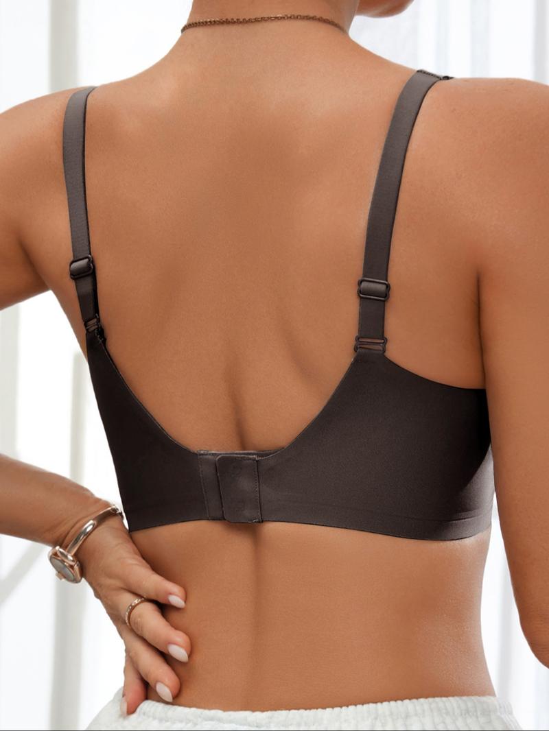 Women's Wireless Jelly Bra, Deep V Design, Medium Support, Fitted Plain Pattern, Casual Daily Wear, All Seasons, Moderate Fabric Underwear