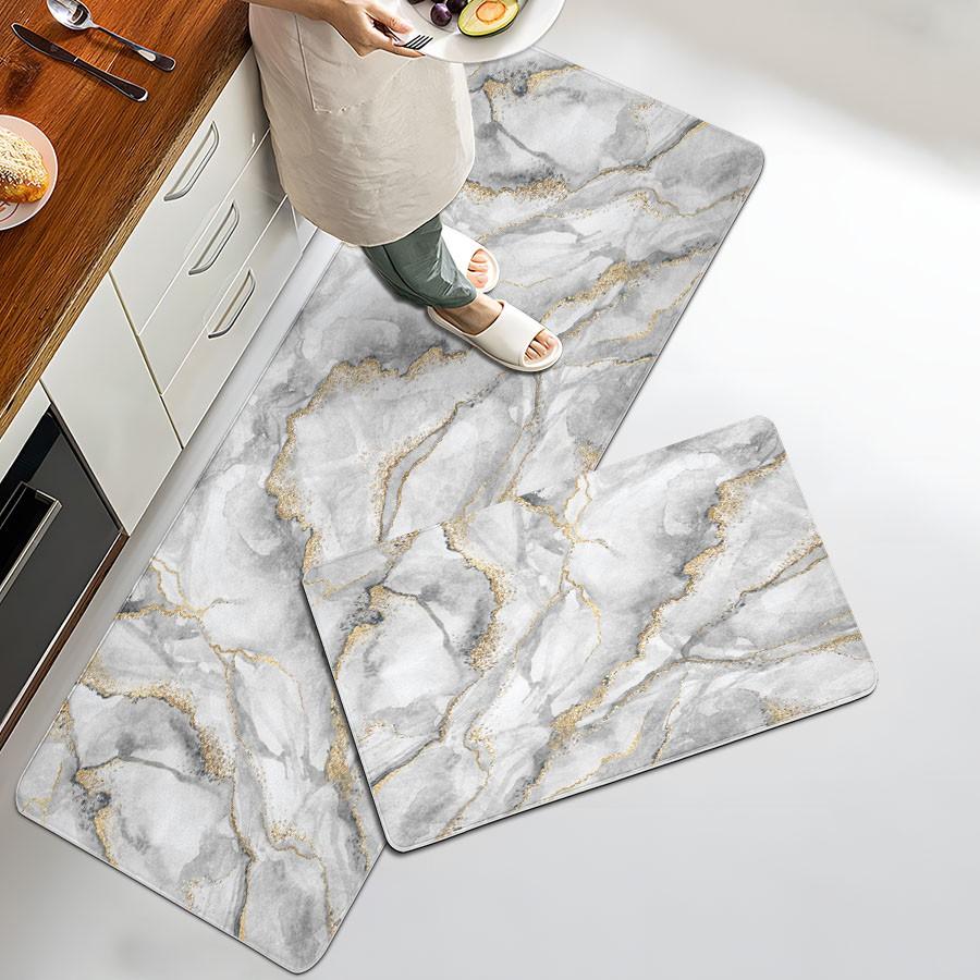 [Popular Choice]1pc, home decoration, bathroom floor mats, bathroom anti-skid mats, kitchen decoration, kitchen floor mats, gray marble pattern floor mats, simple theme floor mats, soft and comfortable, and relieve fatigue.