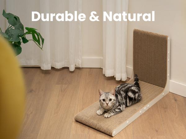 Conlun Cat Scratcher for Indoor Cats 22.8 Inch L Shaped Vertical Scratching Board with Ball Toy Light Wood L-Shaped Wall-Mounted Cat Scratcher Springtok Ramp Apartment Sturdy Home Durable Construction Easy Assembly Striped Design