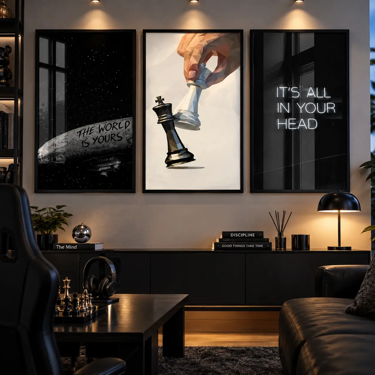 The World Is Yours Chess Wall Art Canvas Print, Strategy Mindset Quote Poster, Motivational Decor for Bedroom Office Man Cave Apartment